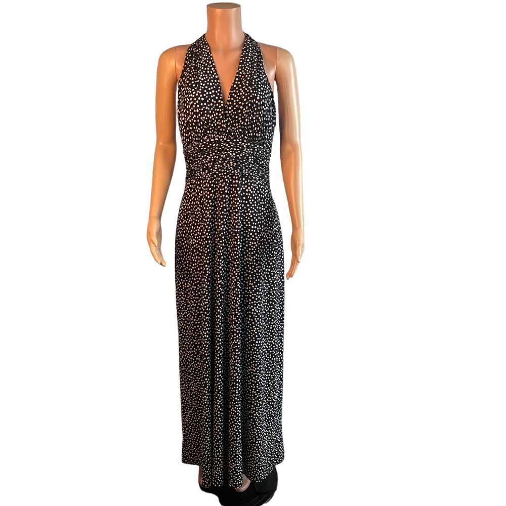 Black Label Evan Picone Maxi Halter Dress, Old Hollywood, ruched, black white